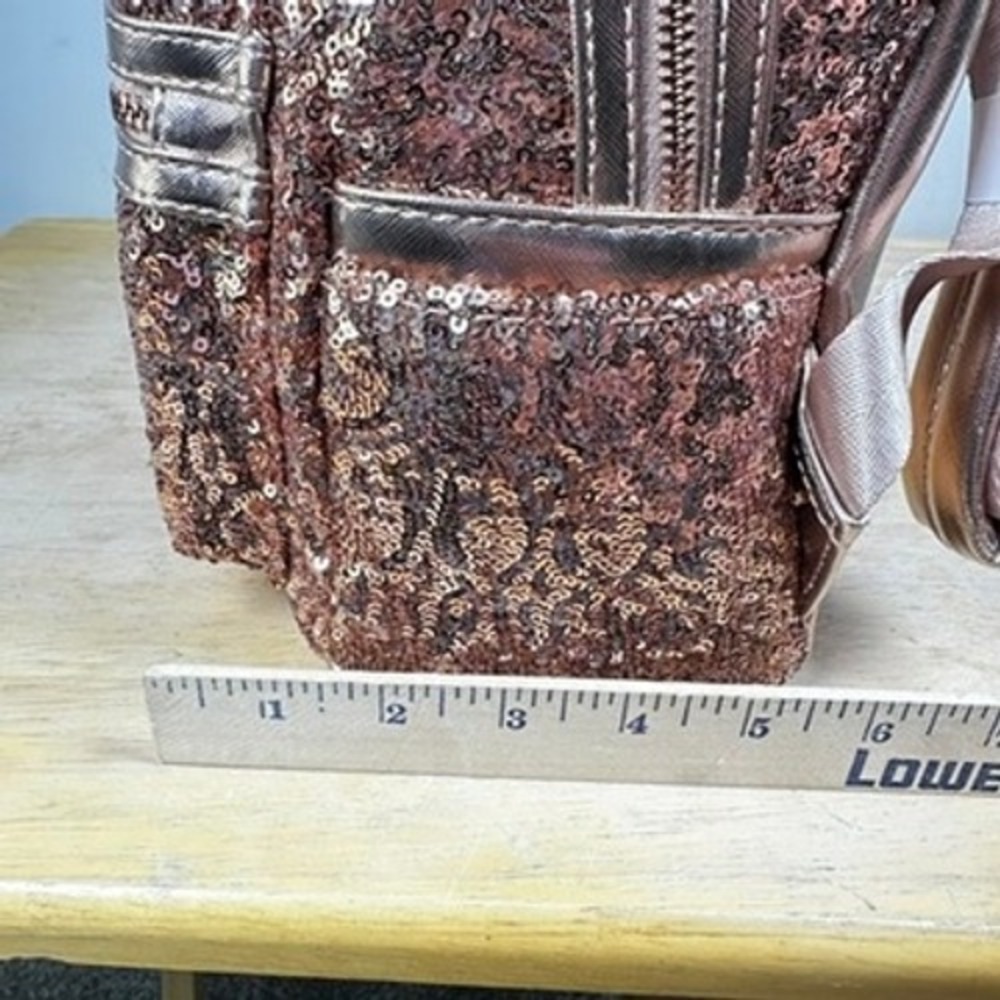 Loungefly Disney Parks Minnie Mouse Rose Gold Sequin Mini Backpack Bow NWT - Picture 12 of 14